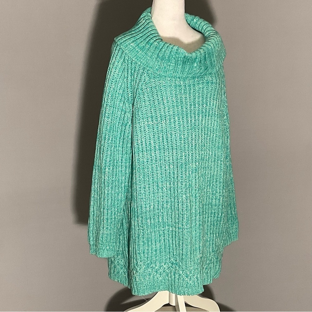 Coldwater Creek Plus Size 1X Green Cotton Blend Cowl Neck Tunic Sweater - Picture 15 of 16